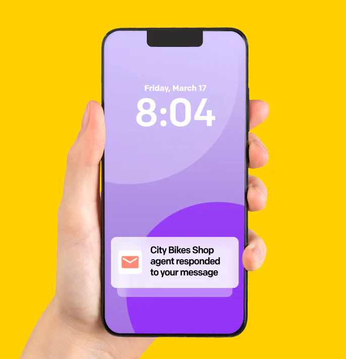 LiveChat® dashboard with a product recommendation sent asynchronously to a customer by support agent