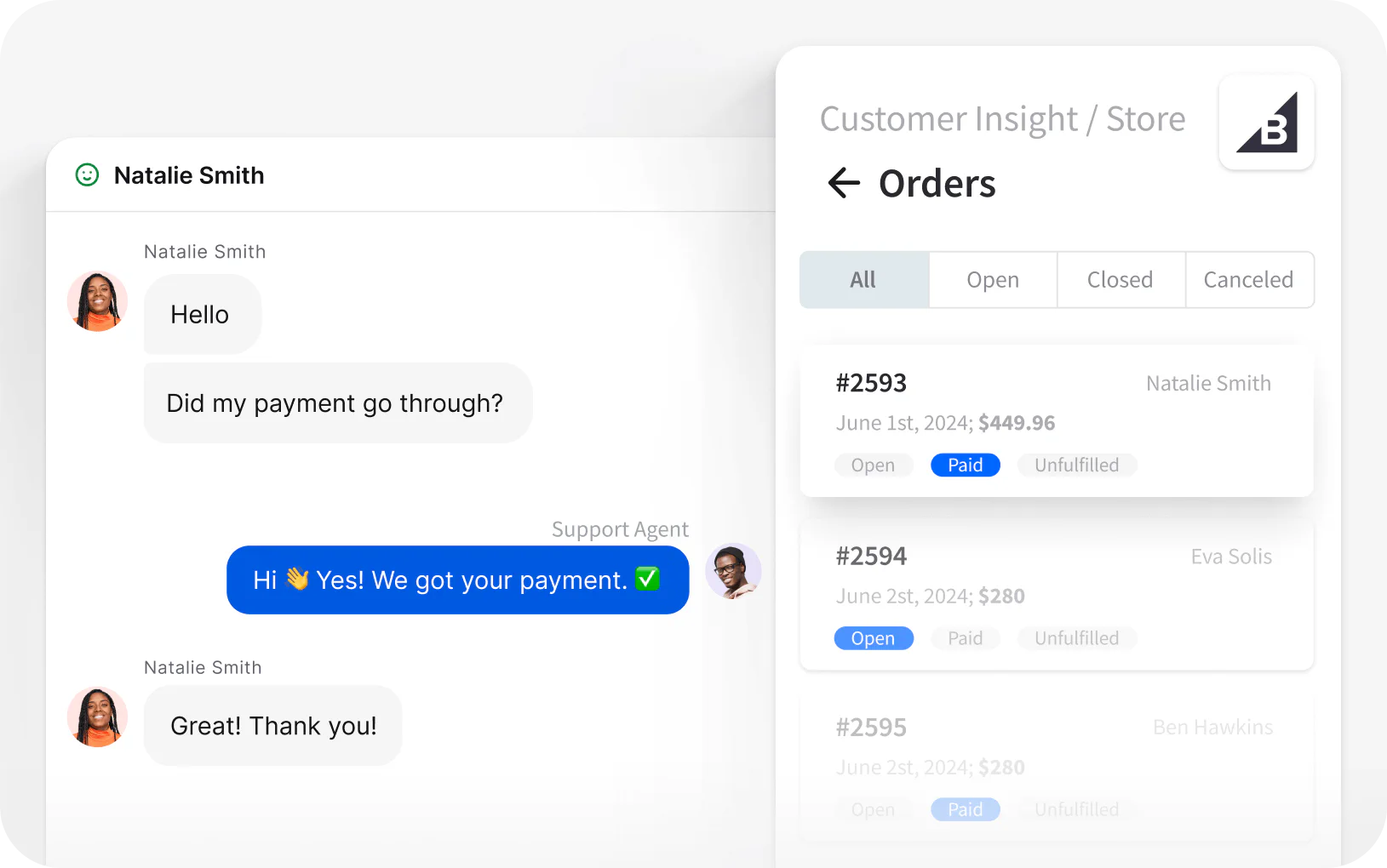 Order info in LiveChat® app for BigCommerce