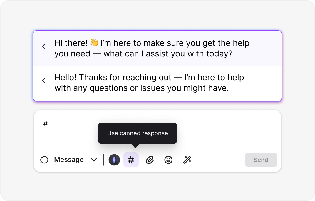 Canned responses interface showing saved message templates for Agencies LiveChat