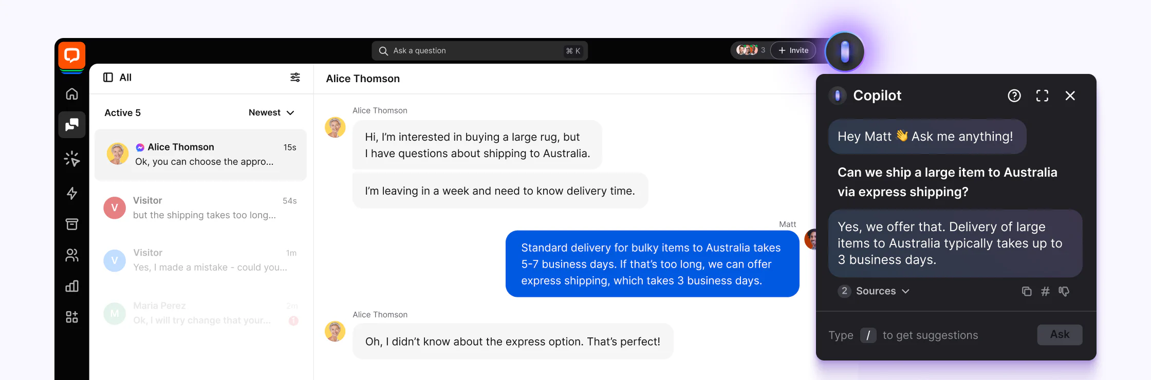 Customer support AI chatbot service assisting with booking meetings and providing support.