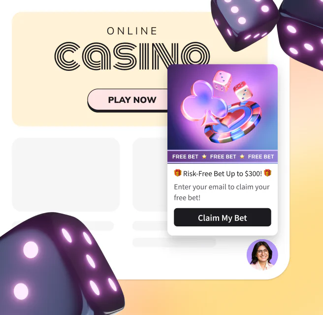 LiveChat widget on a casino website with a campaign encouraging visitors to claim their first bet