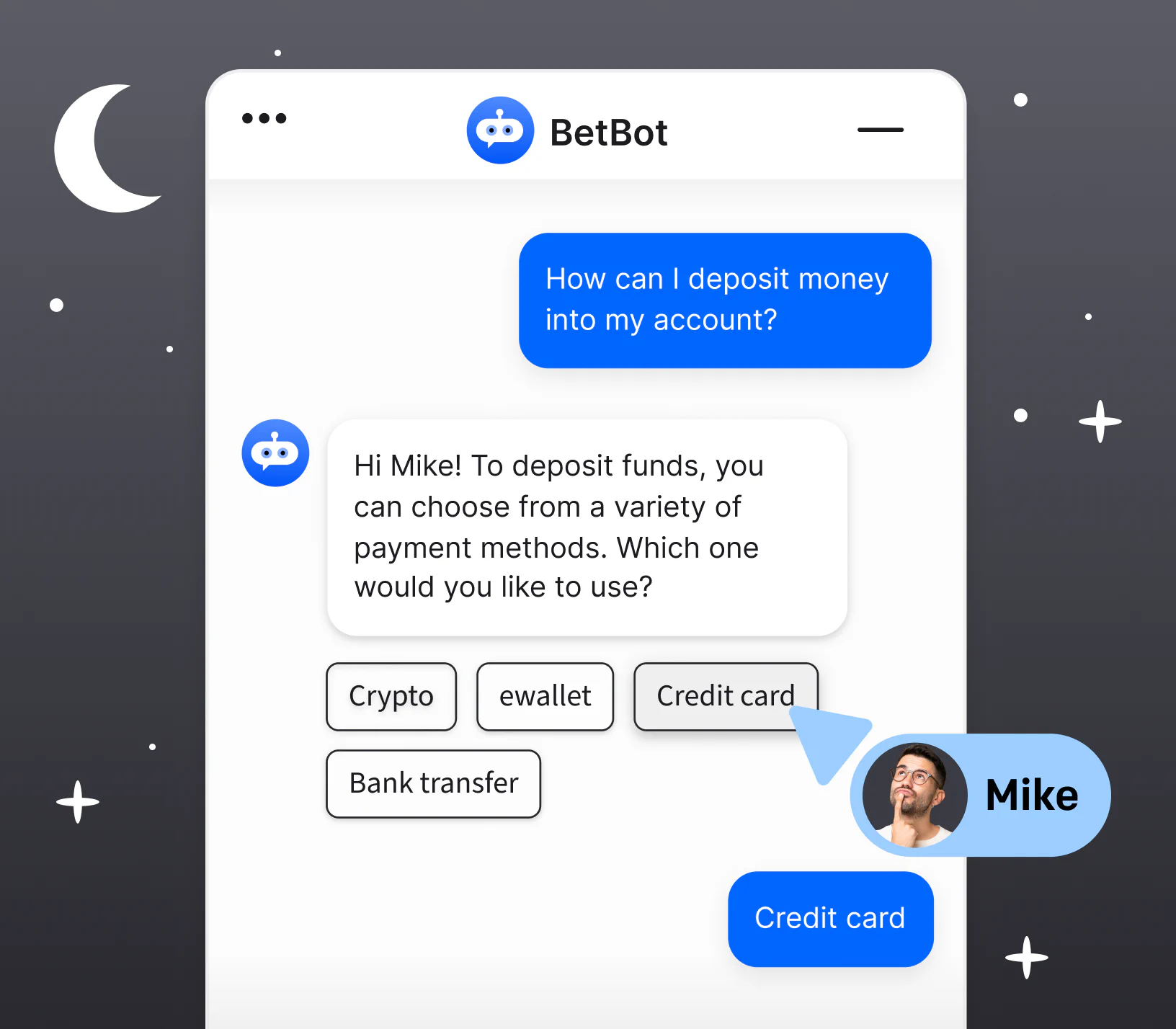 Chatbot helping a customer deposit money into their account