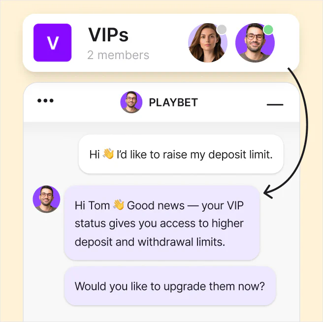 Live chat conversation showing VIP treatment for high rollers requesting a higher deposit limit